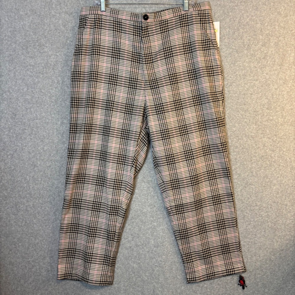 Heather's Closet Women's XL Plaid Dress Pants Pink Black Cropped High Rise‎ NWT